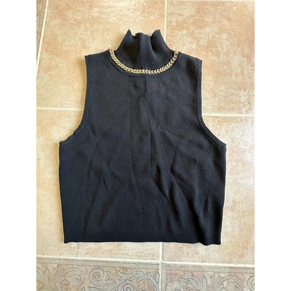 Zara Worn once knit sleeveless Mock collar top chain detail Women size M - Picture 1 of 6